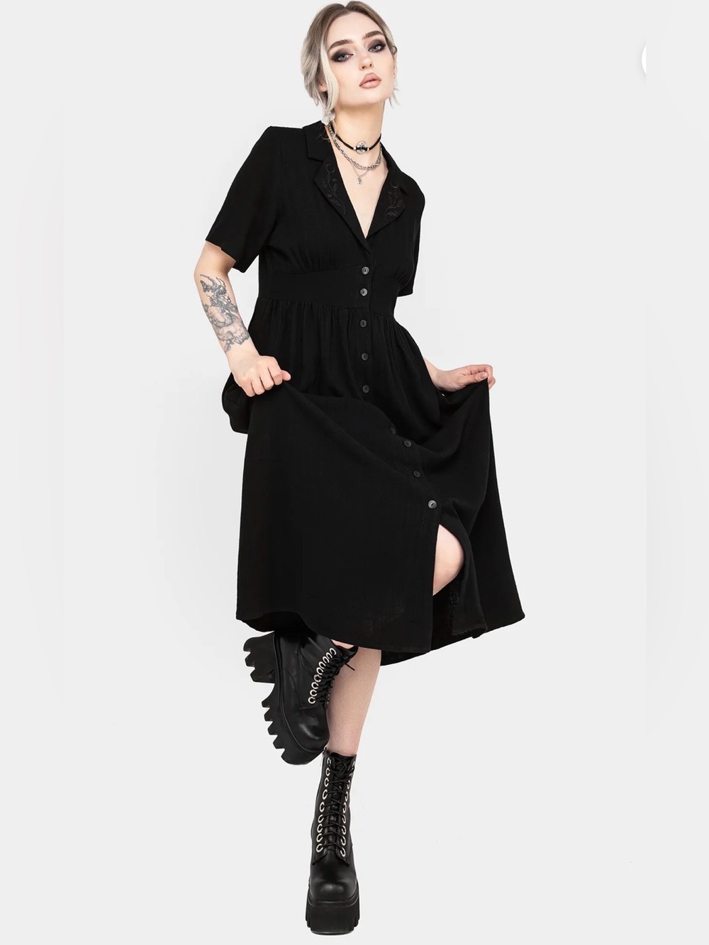 NWT Disturbia Jasmine Embroidered Midi Shirt Dress 14